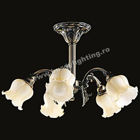 Lustra Bella cu 5 Brate, Desing Clasic, Finisaj Bronz Antic, Abajur Crem - Bussy Lighting 3026-52-45A