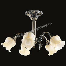 Lustra Bella cu 5 Brate, Desing Clasic, Finisaj Bronz Antic, Abajur Crem - Bussy Lighting 3026-52-45A