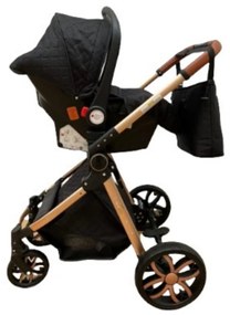Carucior 3 in 1 cu landou, scoica si geanta, 0-36 luni, Negru - CPC-11-negru