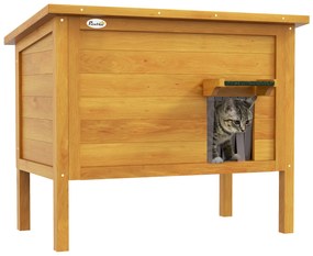 PawHut Casă pentru Pisici Exterioară cu Spumă Izolantă, Acoperiș Deschizabil, Lemn Masiv, 85 x 50 x 68,5 cm, verde | Aosom Romania