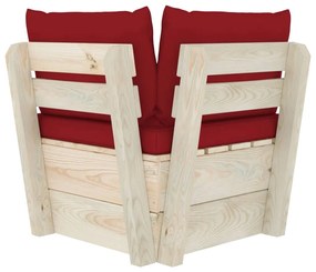 Canapea de gradina din paleti, coltar, cu perne, lemn molid 1, Bordo, Canapea coltar