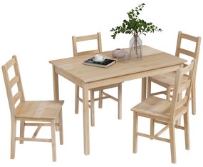 HOMCOM Set de masă 5 piese, masă cu scaune, lemn masiv, 118 cm x 73 cm x 75 cm, natur | Aosom Romania