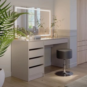 Masuta machiaj cu Oglinda LED si 5 Sertare pentru Cosmetice, Set Masa toaleta 120 cm, masuta cosmetica, vanity - SEC214