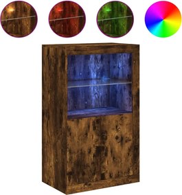 vidaXL Dulap lateral cu lumini LED, stejar fumuriu, lemn prelucrat