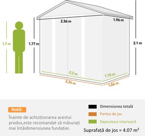 Outsunny Magazie de Gradina, Suport pentru Unelte din Otel cu Usi Glisante si Orificii de Aerisire, 196x236x208 cm, Maro | Aosom Romania