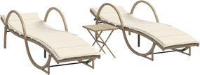 vidaXL Șezlonguri de plajă cu masă, 2 buc., bej, poliratan