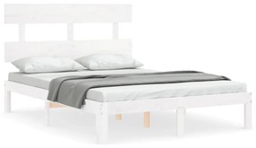 3193507 vidaXL Cadru de pat cu tăblie, dublu, alb, lemn masiv