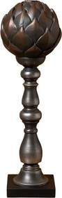 Sfeșnic din rășină cu glob decorativ în formă de anghinare sculptată, auriu-argintiu, finisaj patinat negru, 42,5×13 cm, „Artichoke"