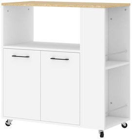 HOMCOM Cărucior de Bucătărie cu Raft Deschis, Dulăpior cu 2 Uși și Raft Lateral pe 2 Niveluri, 75x40x80,5 cm, Alb | Aosom Romania