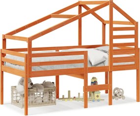 vidaXL Pat înalt cu acoperiș, maro ceruit, 75x190 cm, lemn masiv pin