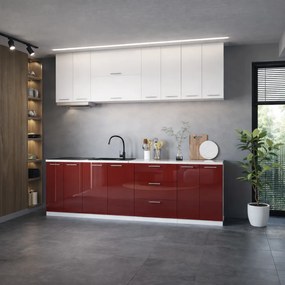 Bucatarie Love MDF lucios, 260 cm, Alb/Rosu