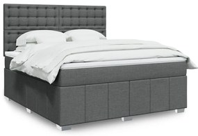 vidaXL Pat box spring cu saltea, gri închis, 180x200 cm, textil