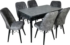 Set masa extensibila cu 6 scaune tapitate Homs cargold 250-30051 negru- gri 170 x 80 cm