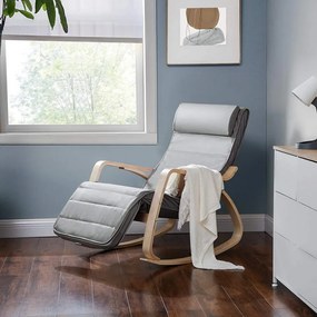 Fotoliu balansoar, lemn de mesteacan / textil, gri inchis, Songmics