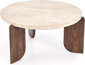 Măsuță de cafea rotundă Manios 80 cm - travertin / nuc