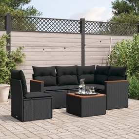 3225978 vidaXL Set mobilier de grădină cu perne, 6 piese, negru, poliratan