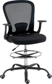 HOMCOM Scaun de birou cu înălțime reglabilă, scaun pentru birou cu inel pentru picioare reglabil, suport lombar, 62 x 59 x 119 cm, negru | Aosom Romania