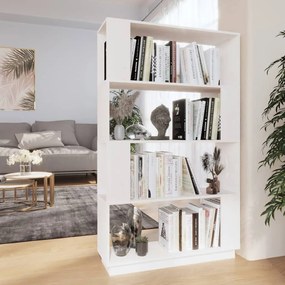 814060 vidaXL Bibliotecă/Separator cameră, alb, 80x25x132 cm lemn masiv pin