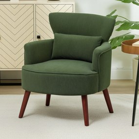 HOMCOM Fotoliu Capitonat cu Pernă și Șezut Gros, Fotoliu din Catifea cu Spătar și Picioare din Lemn, 69x69,5x78 cm, Verde | Aosom Romania