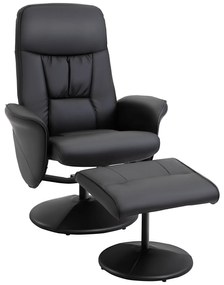 HOMCOM Fotoliu relaxant cu suport pentru picioare fotoliu de relaxare relaxant pivotant 360° și spătar înclinabil pentru TV suportând până la 120 kg material sintetic metal negru | Aosom Romania