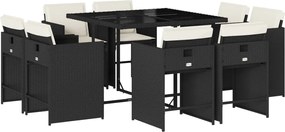 vidaXL Set mobilier de grădină cu perne, 9 piese, negru, poliratan