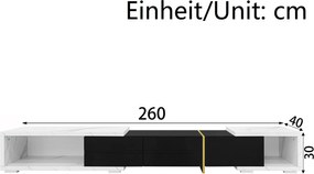 Dulap TV rotativ, Lungime variabilă, 140-260x40x30 cm, Alb+Negru