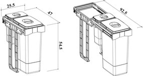 Cos gunoi incorporabil Ecomax Free Jazz 30, colectare selectiva, gri orion, 1 x 7 l + 1 x 26 l Polipropilena, 300 mm, Gri orion, L:255 mm; l:470 mm;