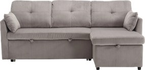 Canapea modulară în formă de L din catifea, canapea extensibilă rabatabilă convertibilă, cu spații de depozitare în scaune, Gri deschis