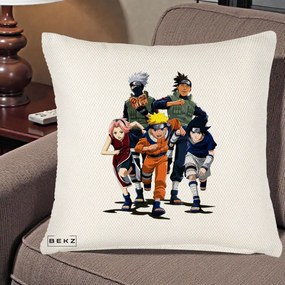 Perna Personalizata Naruto Echipa 7 Kakashi Sensei, 40x40 cm, Crem Reliefat, Husa Detasabila, Perna Inclusa, BEKZ®
