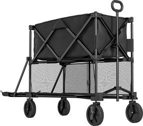 Outsunny Cărucior de grădină pliabil 350L cărucior de transport cu 2 etaje încărcare maximă 200 kg cu roți pentru teren accidentat negru | Aosom Romania