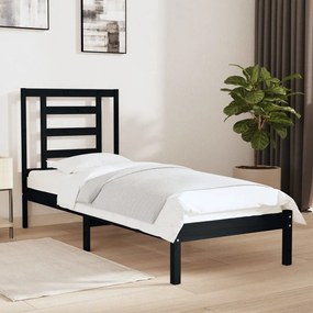3104312 vidaXL Cadru de pat mic single, negru, 75x190 cm, lemn masiv