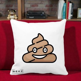 Perna Decorativa Emoji Poop Funny, 40x40 cm, Alba Mata, Husa Detasabila, Perna Inclusa, BEKZ®