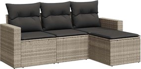 vidaXL Set canapea de grădină cu perne, 4 piese, gri deschis poliratan
