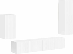 vidaXL Set comodă TV Pe perete 4 pcs Alb lucios Lemn compozit