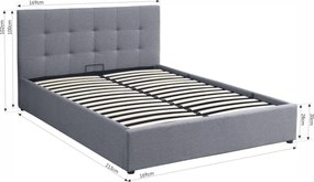 Pat tapitat Carson, 160x200 cm, somiera rabatabila, spatiu depozitare, gri