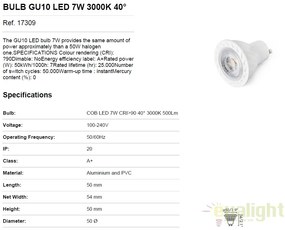 Bec GU10 LED 7W 3000K 17309