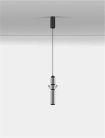 Pendul LED modern, Metal, Negru, Sticla, Fumurie, Ulon