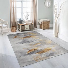 Covor gri/auriu lavabil 80x150 cm Golden Feathers – Mila Home