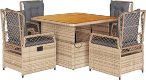 vidaXL Set mobilier de grădină cu perne, 5 piese, bej, poliratan