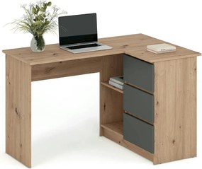 Birou BEGA, stejar artisan/gri grafit, PAL laminat, 124x85x76 cm