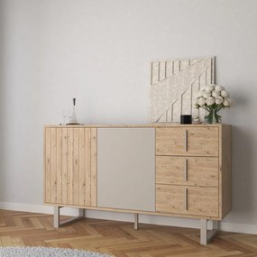 Comodă gri/în culoare naturală joasă cu aspect de lemn de stejar 140x80 cm Millay – Marckeric