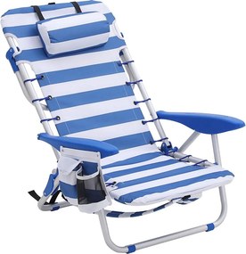 Scaun de plajă RHODOS, 68x63x75cm, alb/albastru SongmicsHome