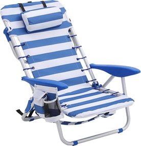 Scaun de plajă RHODOS, 68x63x75cm, albastru/alb SongmicsHome