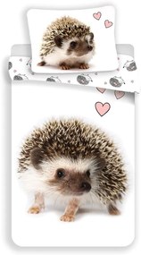 Lenjerie de pat pentru copii albă-maro din bumbac pentru pat de o persoană 140x200 cm Hedgehog – Jerry Fabrics