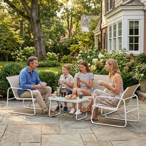 Outsunny Set Mobilier Grădină 4 Piese cu Canapea, Fotolii, Măsuță, Bej și Alb | Aosom Romania