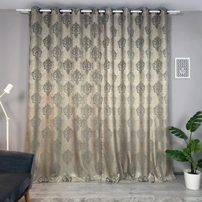 Set două Draperii (Blackout), din Stofă premium + Jacquard (Model reliefat), Gata lucrate (Inele galerie), Culoare Crem + Maro (Efect semi-lucios), Dimensiuni draperie 160x260 cm (x2), Brand Originalio