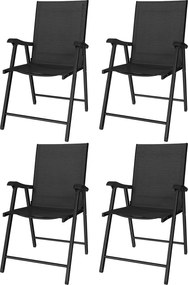 Outsunny Set de 4 scaune de grădină pliabile Structură oțel robustă fără asamblare Spătar înalt ergonomic 58x62x97cm Negru | Aosom Romania