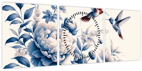 Tablou - Colibri deasupra florii (cu ceas) (90x30 cm)