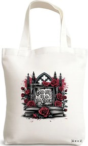 Sacosa de Panza pentru Cumparaturi, Geanta Tote, model Good Girls read bad books 38 x 34.5 cm, Alba, BEKZ®