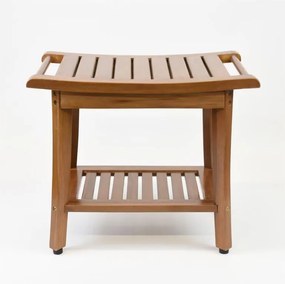 Scăunel DIVERO cu suport, tec masiv, 47,2 x 33,5 x 56 cm